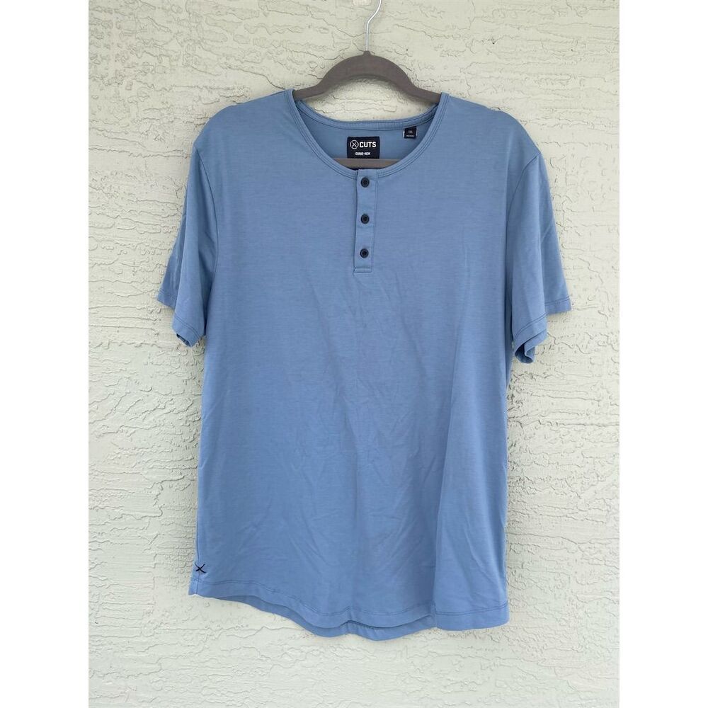 Cuts Men's Big & Tall XXL Blue Henley T-Shirt Short Sleeve Curve-Hem